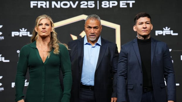 Kayla Harrison and Larissa Pacheco ahead of the 2022 PFL Championship.